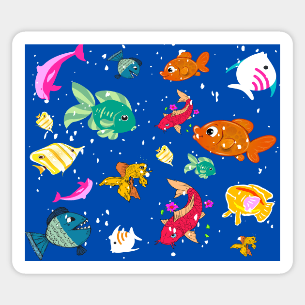 colorful fish illustration print Sticker by JENNEFTRUST